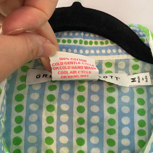 Gretchen Scott Green Blue Button Down Comfy Cozy Shirt Floral Print size Medium - Picture 4 of 12